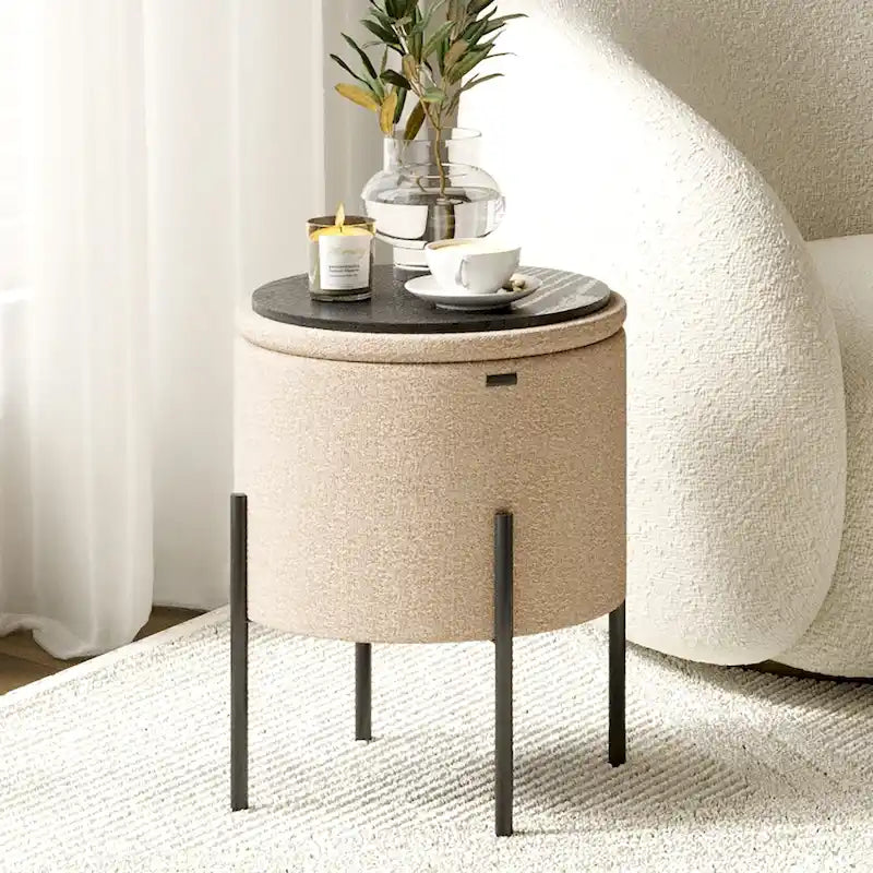 Pouf rond rembourré avec rangement caché pour salon chambre