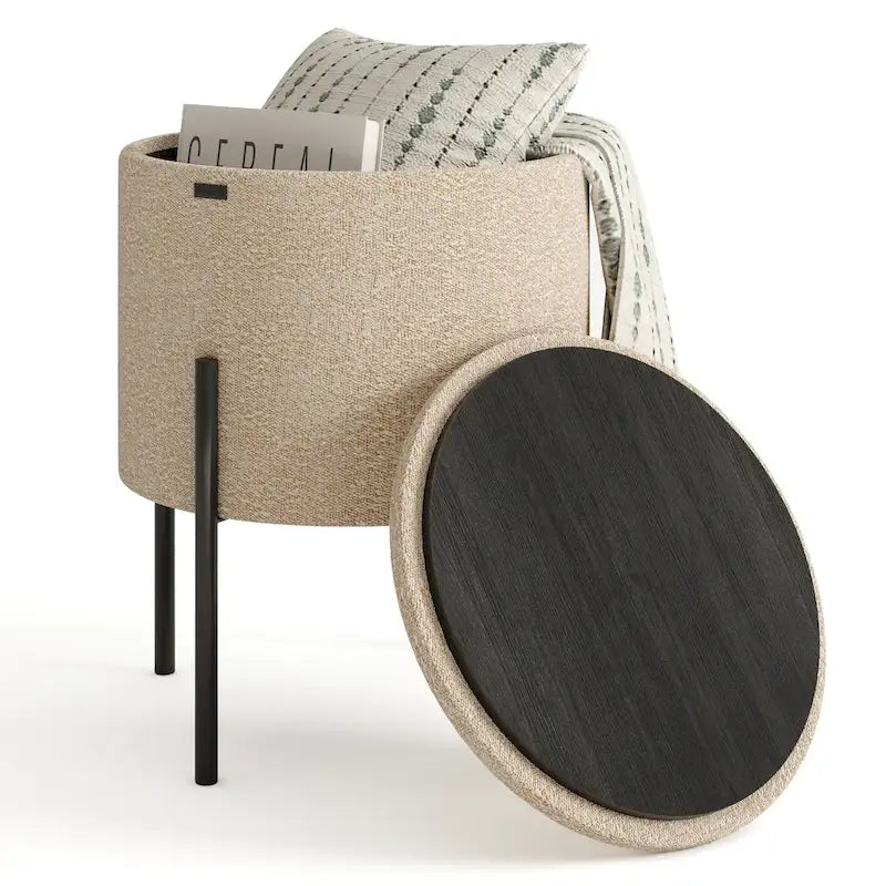 Pouf rond rembourré avec rangement caché pour salon chambre