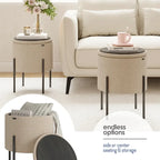 Pouf rond rembourré avec rangement caché pour salon chambre