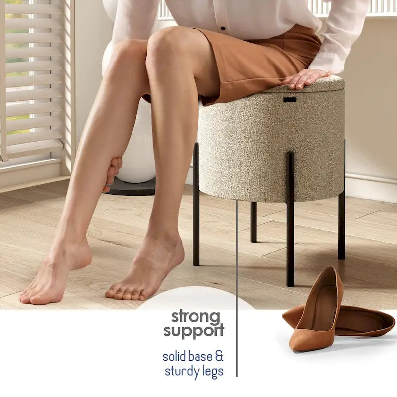 Pouf rond rembourré avec rangement caché pour salon chambre