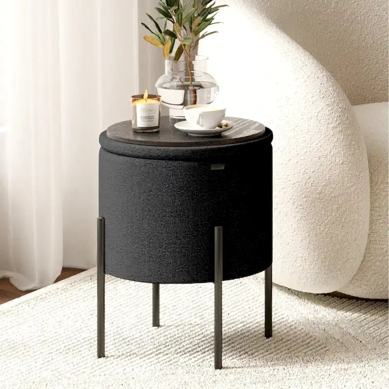 Pouf rond rembourré avec rangement caché pour salon chambre