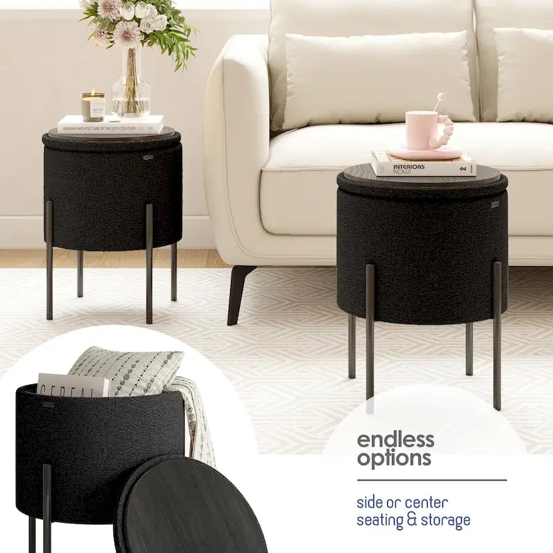 Pouf rond rembourré avec rangement caché pour salon chambre