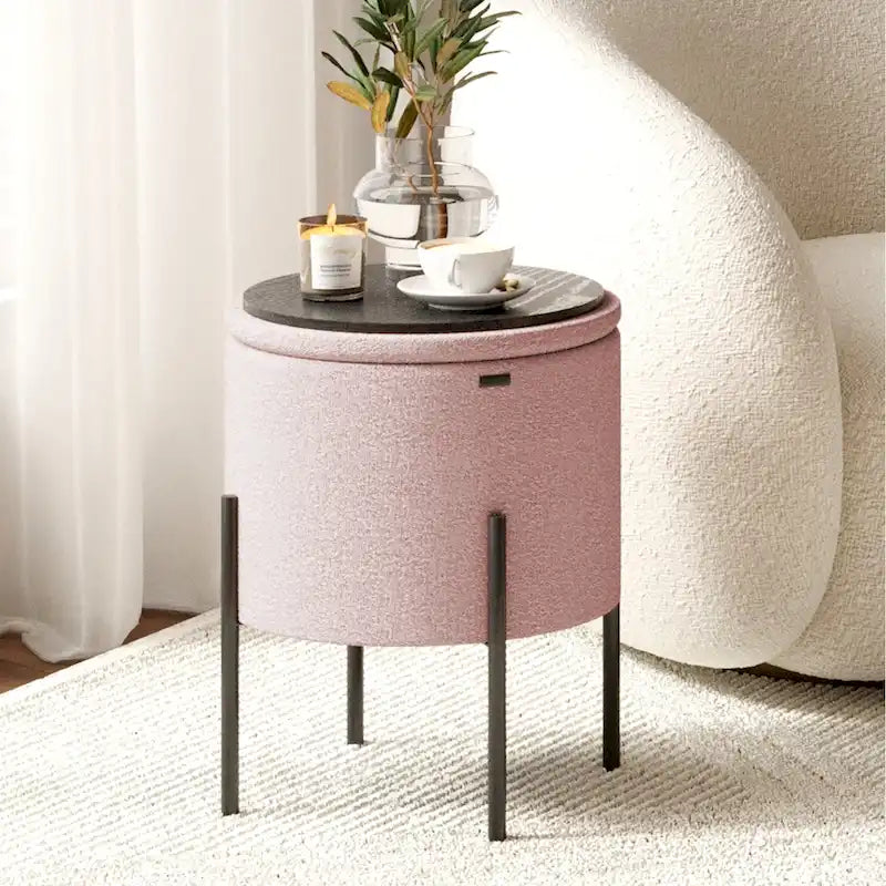 Pouf rond rembourré avec rangement caché pour salon chambre