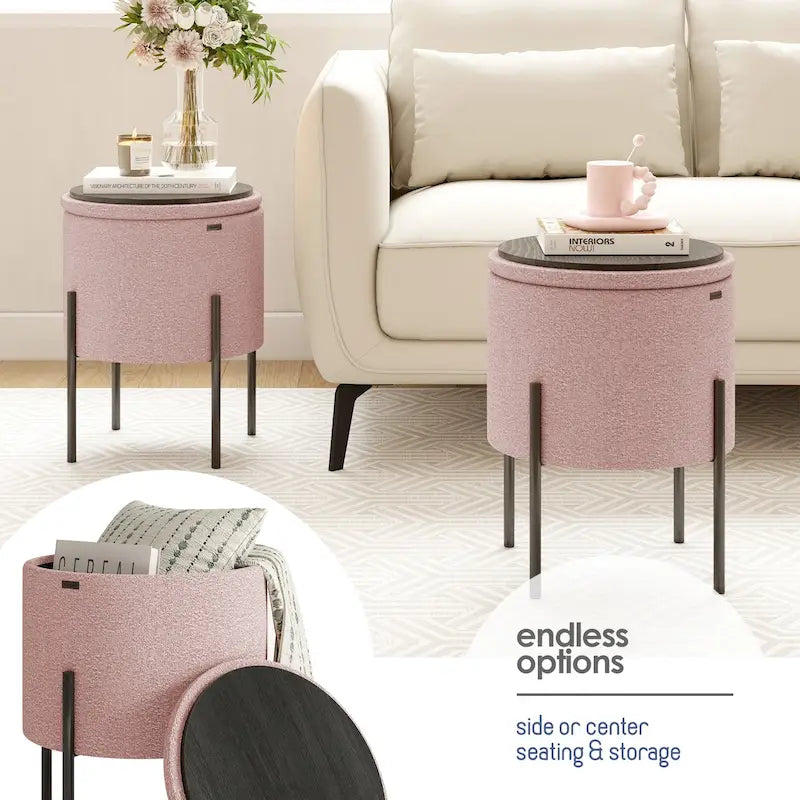 Pouf rond rembourré avec rangement caché pour salon chambre