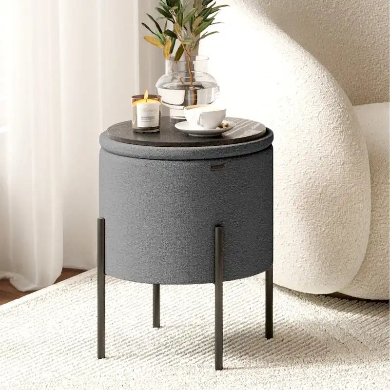 Pouf rond rembourré avec rangement caché pour salon chambre