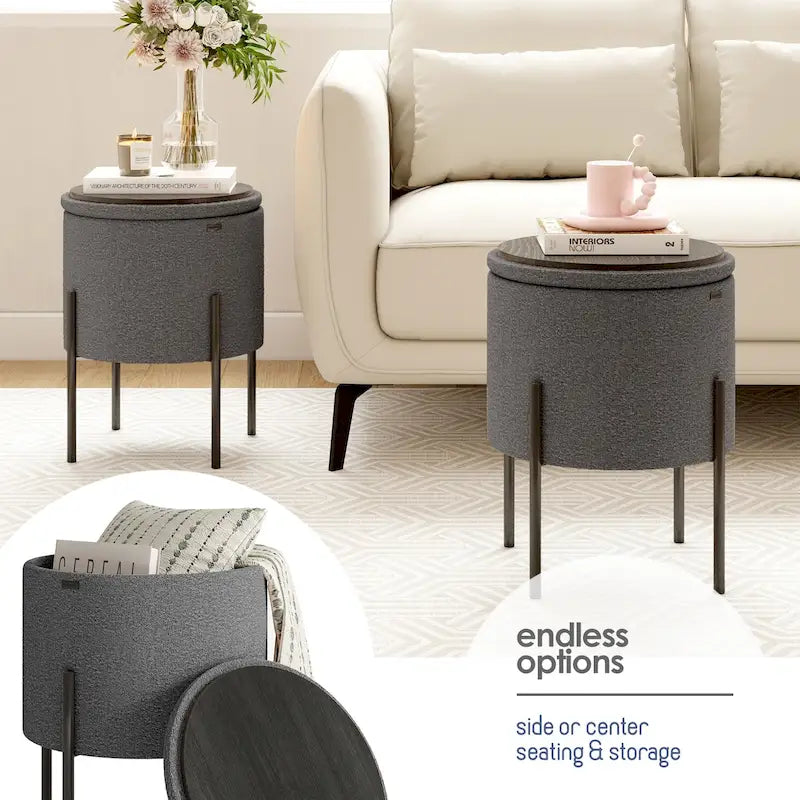 Pouf rond rembourré avec rangement caché pour salon chambre