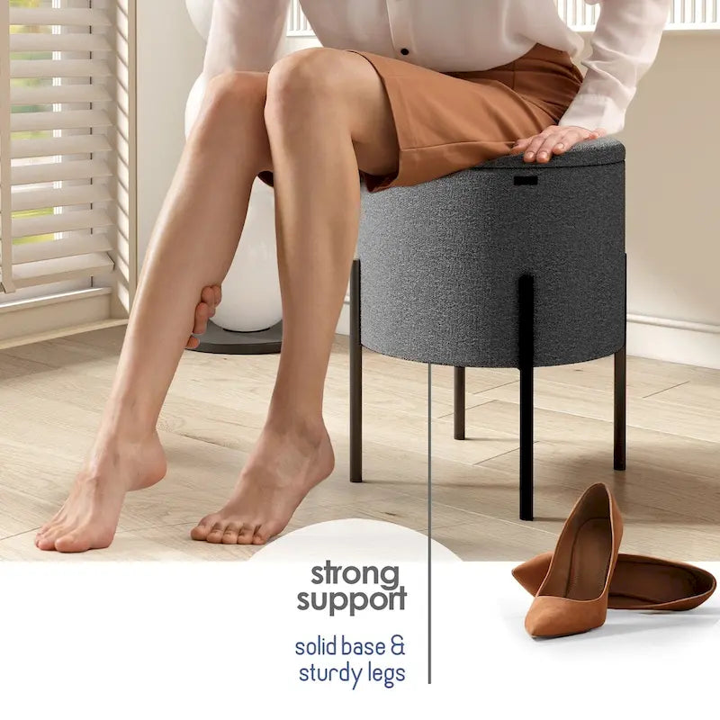 Pouf rond rembourré avec rangement caché pour salon chambre