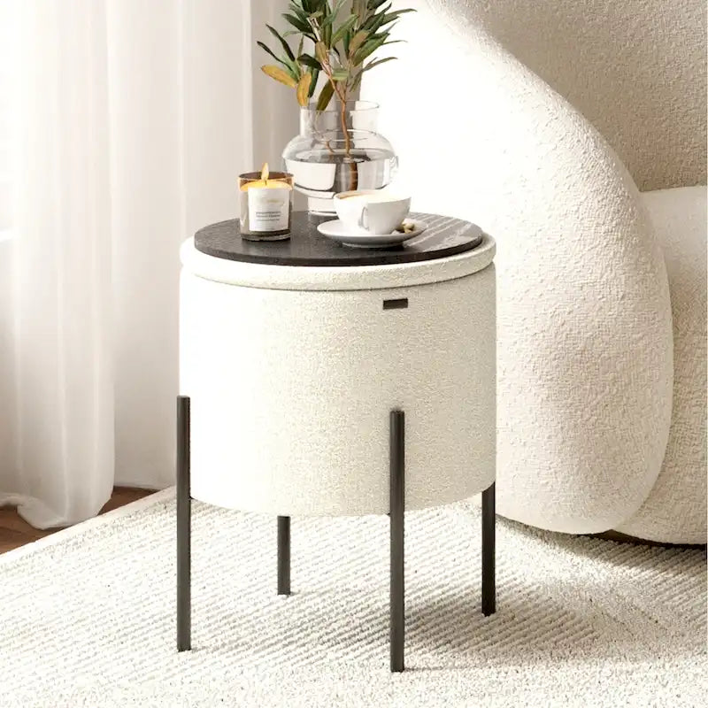 Pouf rond rembourré avec rangement caché pour salon chambre