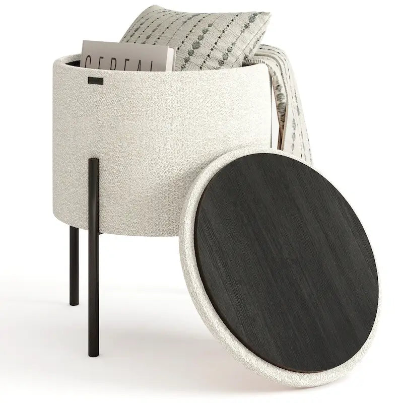 Pouf rond rembourré avec rangement caché pour salon chambre