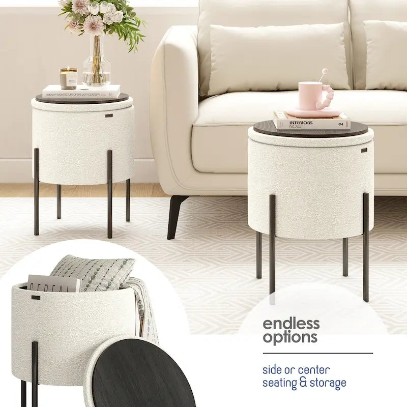 Pouf rond rembourré avec rangement caché pour salon chambre