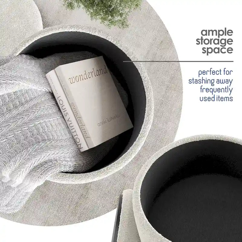 Pouf rond rembourré avec rangement caché pour salon chambre