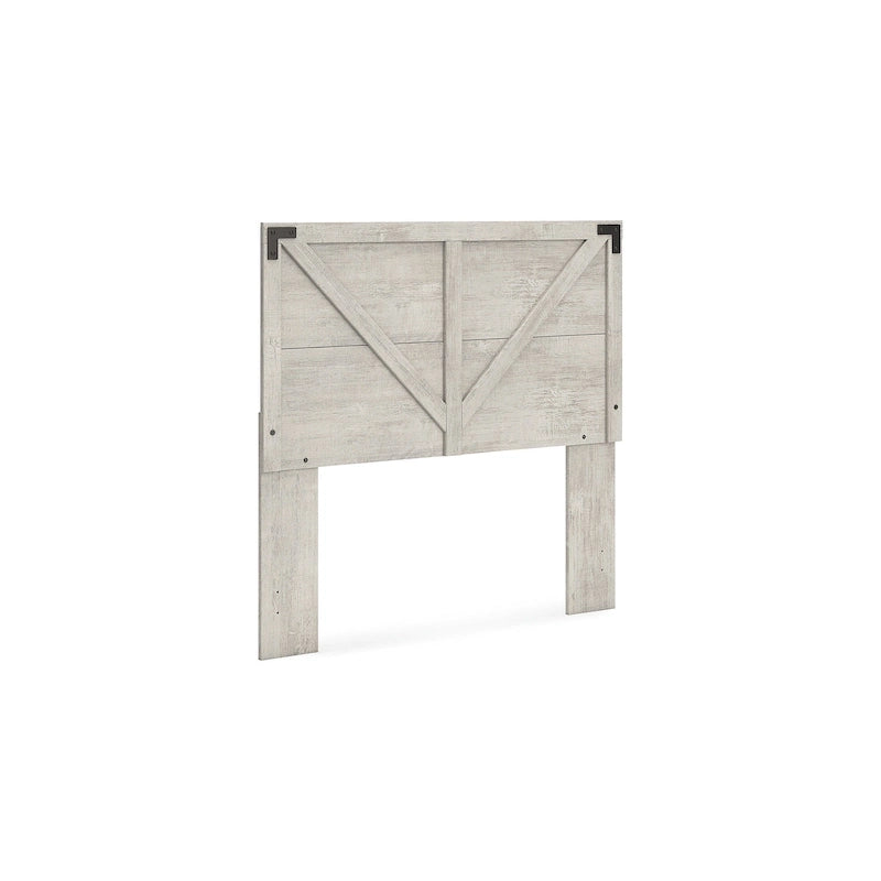 Tête de lit en bois à panneau style ferme, motif croix de Saint-André, gris – Lit double/grand lit