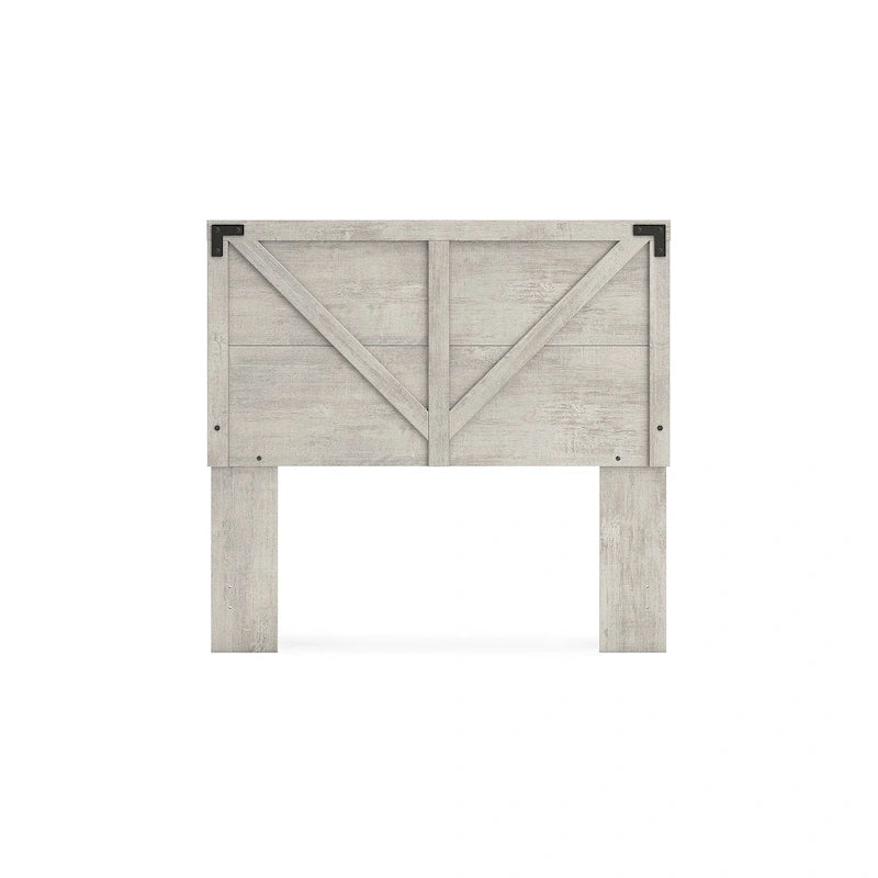 Tête de lit en bois à panneau style ferme, motif croix de Saint-André, gris – Lit double/grand lit