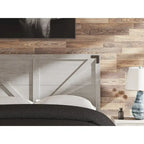 Tête de lit en bois à panneau style ferme, motif croix de Saint-André, gris – Lit double/grand lit