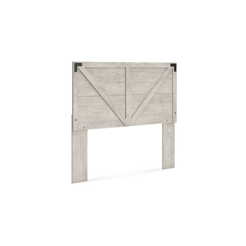 Tête de lit en bois à panneau style ferme, motif croix de Saint-André, gris – Lit double/grand lit
