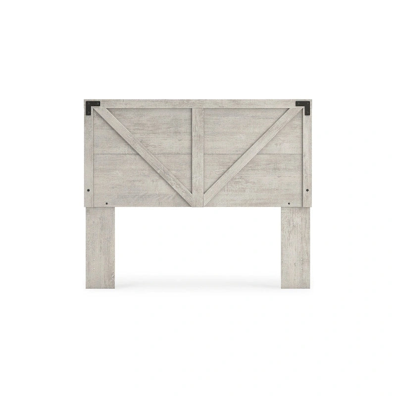 Tête de lit en bois à panneau style ferme, motif croix de Saint-André, gris – Lit double/grand lit