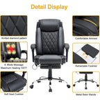 Fauteuil de bureau ergonomique chauffant de direction avec massage 2/4/6 points, repose-pieds rétractable et cuir PU