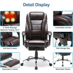 Fauteuil de bureau ergonomique chauffant de direction avec massage 2/4/6 points, repose-pieds rétractable et cuir PU