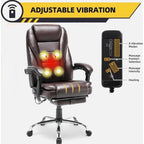 Fauteuil de bureau ergonomique chauffant de direction avec massage 2/4/6 points, repose-pieds rétractable et cuir PU