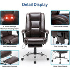 Fauteuil de bureau ergonomique chauffant de direction avec massage 2/4/6 points, repose-pieds rétractable et cuir PU
