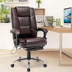 Fauteuil de bureau ergonomique chauffant de direction avec massage 2/4/6 points, repose-pieds rétractable et cuir PU