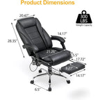 Fauteuil de bureau ergonomique chauffant de direction avec massage 2/4/6 points, repose-pieds rétractable et cuir PU