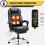 Fauteuil de bureau ergonomique chauffant de direction avec massage 2/4/6 points, repose-pieds rétractable et cuir PU