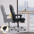 Fauteuil de bureau ergonomique chauffant de direction avec massage 2/4/6 points, repose-pieds rétractable et cuir PU