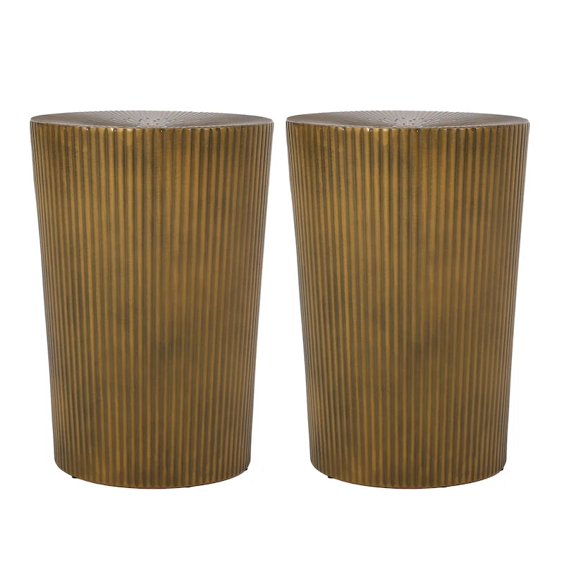 Lot de 2 tables d'appoint rondes Sunburst en fer – Style industriel bohème