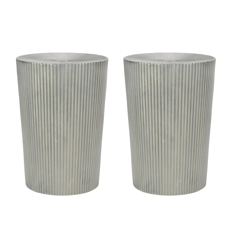 Lot de 2 tables d'appoint rondes Sunburst en fer – Style industriel bohème
