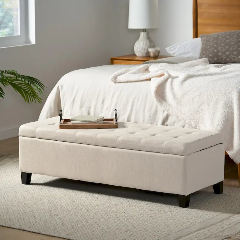 Banc Ottoman de Rangement en Tissu capitonné style Mission pour Salon Chambre à Coucher