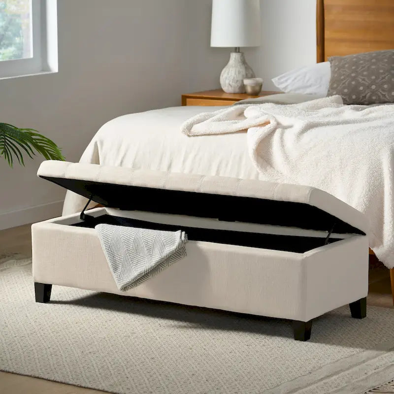 Banc Ottoman de Rangement en Tissu capitonné style Mission pour Salon Chambre à Coucher