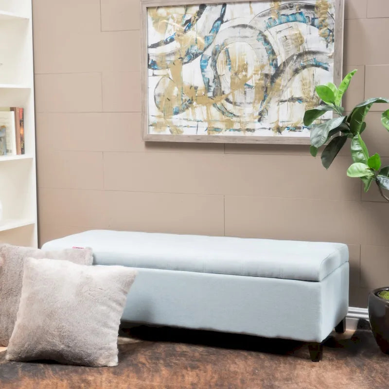 Banc Ottoman de Rangement en Tissu capitonné style Mission pour Salon Chambre à Coucher