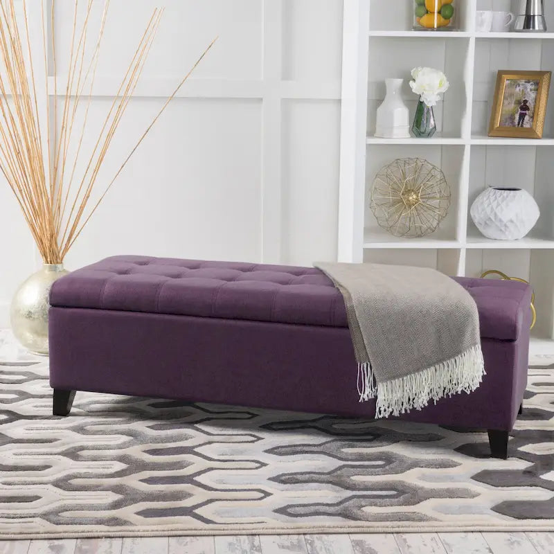 Banc Ottoman de Rangement en Tissu capitonné style Mission pour Salon Chambre à Coucher