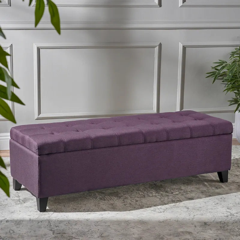 Banc Ottoman de Rangement en Tissu capitonné style Mission pour Salon Chambre à Coucher