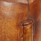 Tabouret en teck fait main en cuir rembourré avec pieds en bois - Marron - Roche River Decor
