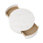 Table basse ronde moderne avec plateau en marbre, base en métal et 2 tiroirs