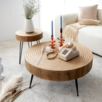 Ensemble de 2 tables basses rustiques avec étagère pour salon