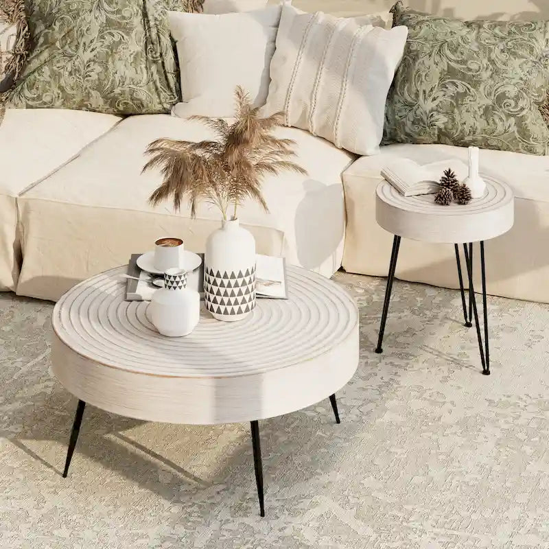 Ensemble de 2 tables basses rustiques avec étagère pour salon