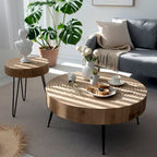 Ensemble de 2 tables basses rustiques avec étagère pour salon