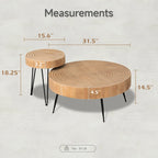 Ensemble de 2 tables basses rustiques avec étagère pour salon