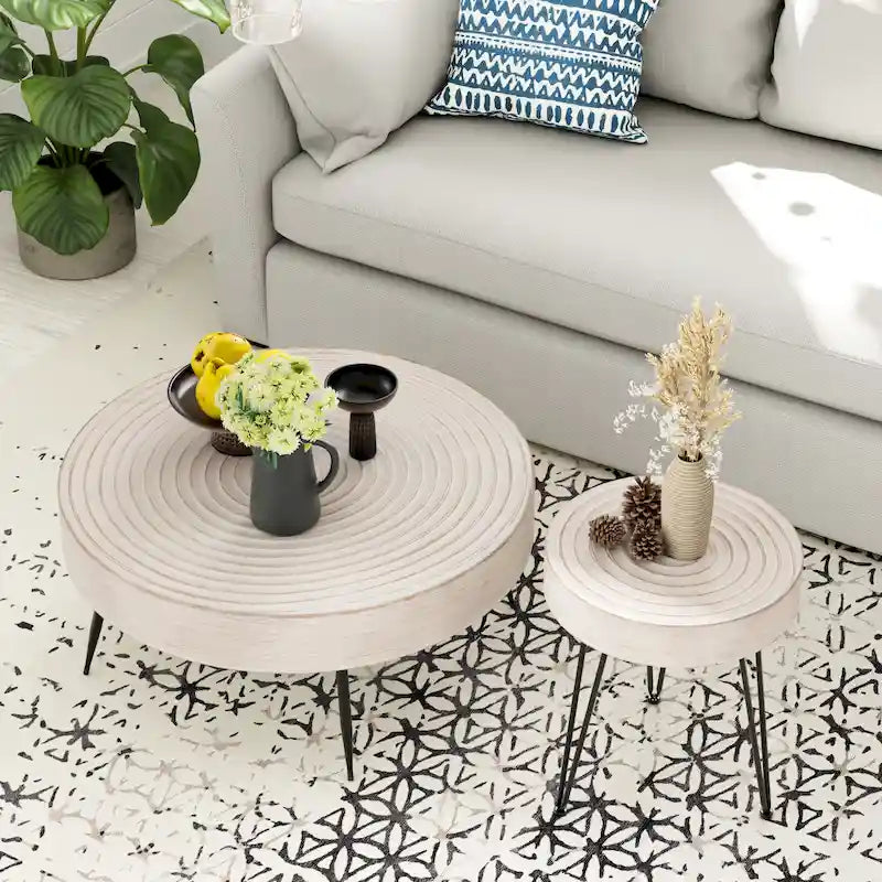 Ensemble de 2 tables basses rustiques avec étagère pour salon