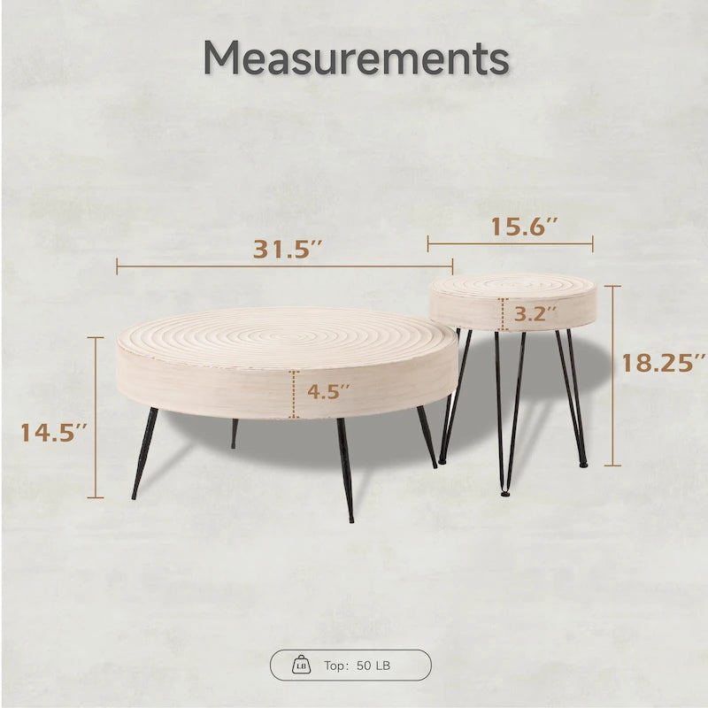 Ensemble de 2 tables basses rustiques avec étagère pour salon