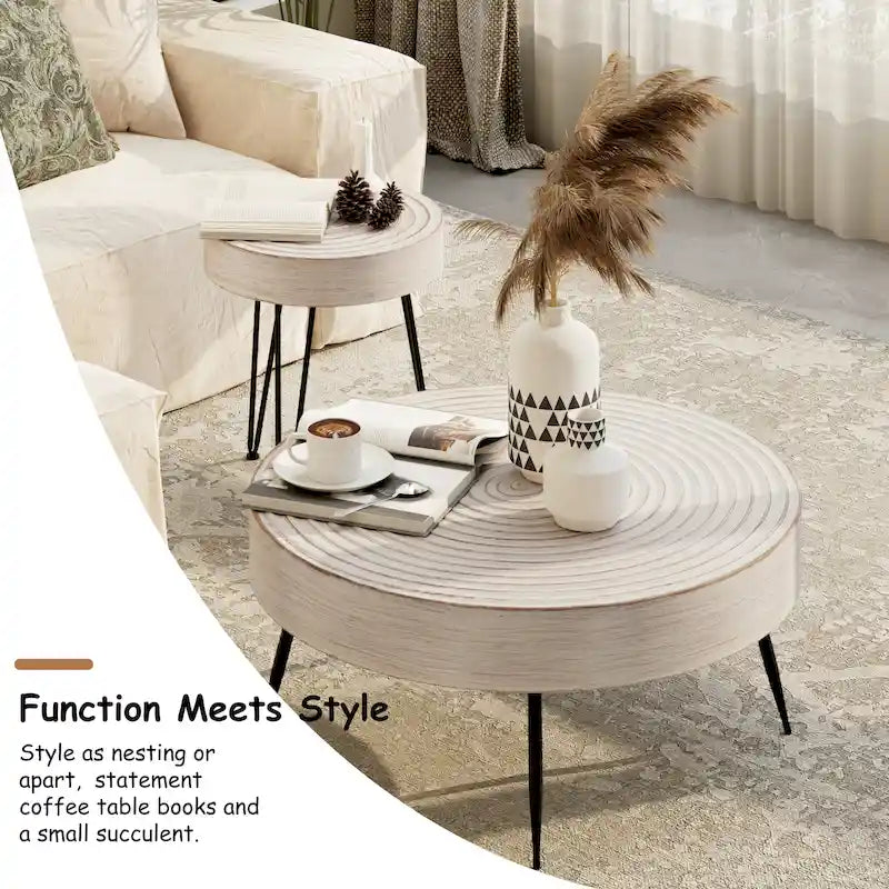 Ensemble de 2 tables basses rustiques avec étagère pour salon