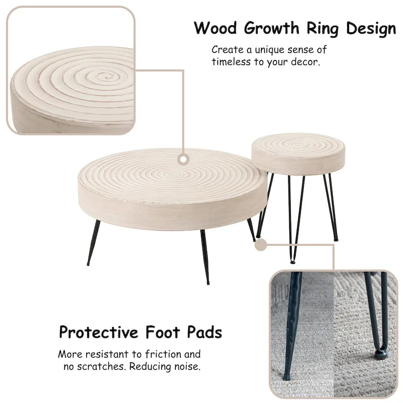 Ensemble de 2 tables basses rustiques avec étagère pour salon