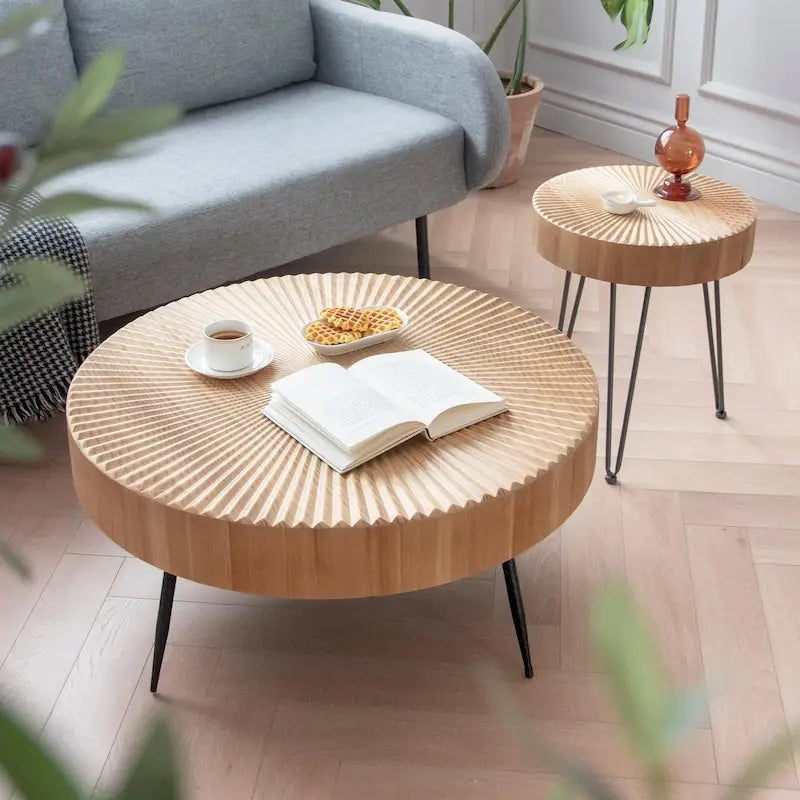 Ensemble de 2 tables basses rustiques avec étagère pour salon