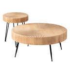 Ensemble de 2 tables basses rustiques avec étagère pour salon