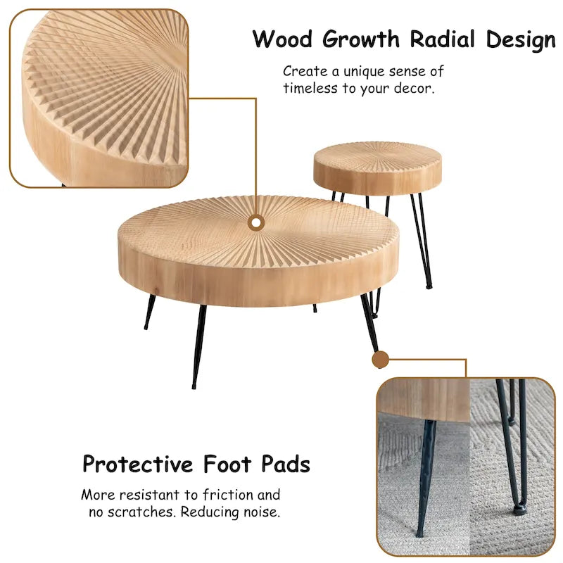 Ensemble de 2 tables basses rustiques avec étagère pour salon