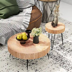 Ensemble de 2 tables basses rustiques avec étagère pour salon