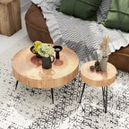 Ensemble de 2 tables basses rustiques avec étagère pour salon